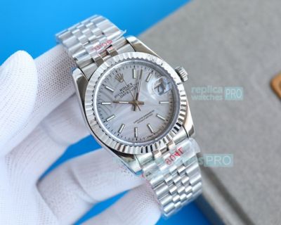 Replica 8215 Rolex Oyster Perpetual Datejust Fluted Bezel Grey Dial Automatic 36mm Watch 